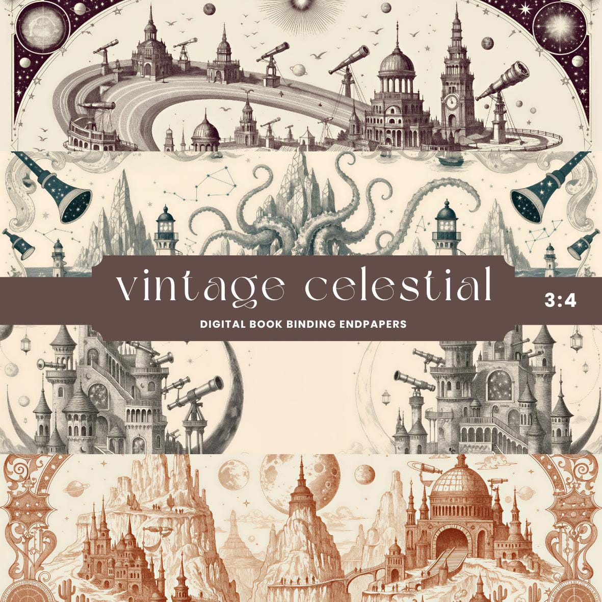 Celestial Toile Digital Endpaper Collection